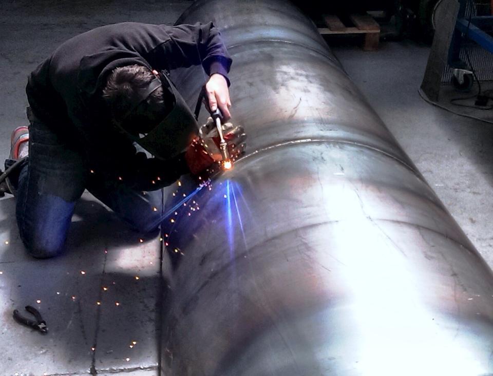 Chris gouch welding a large custom built bbq smoker